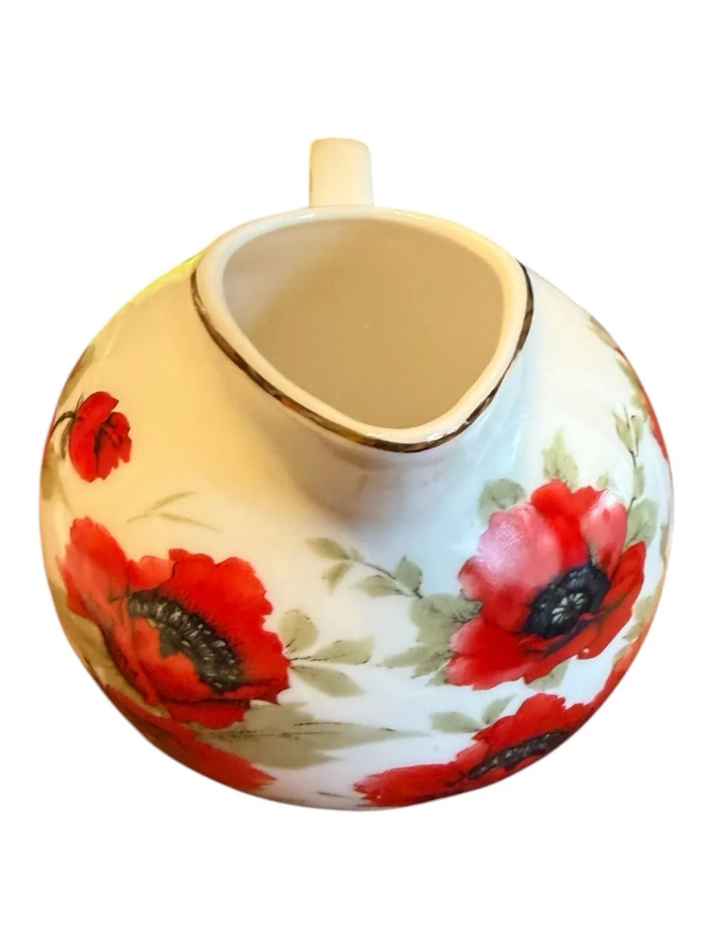 Grace’s Teaware Red Poppy Fine China Individual Creamer Gold Trim